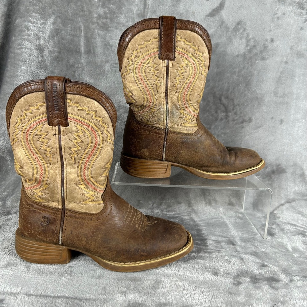 Durango Lil Rebel Boys Brown Leather Western Cowboy Boots Square Toe Size 1
